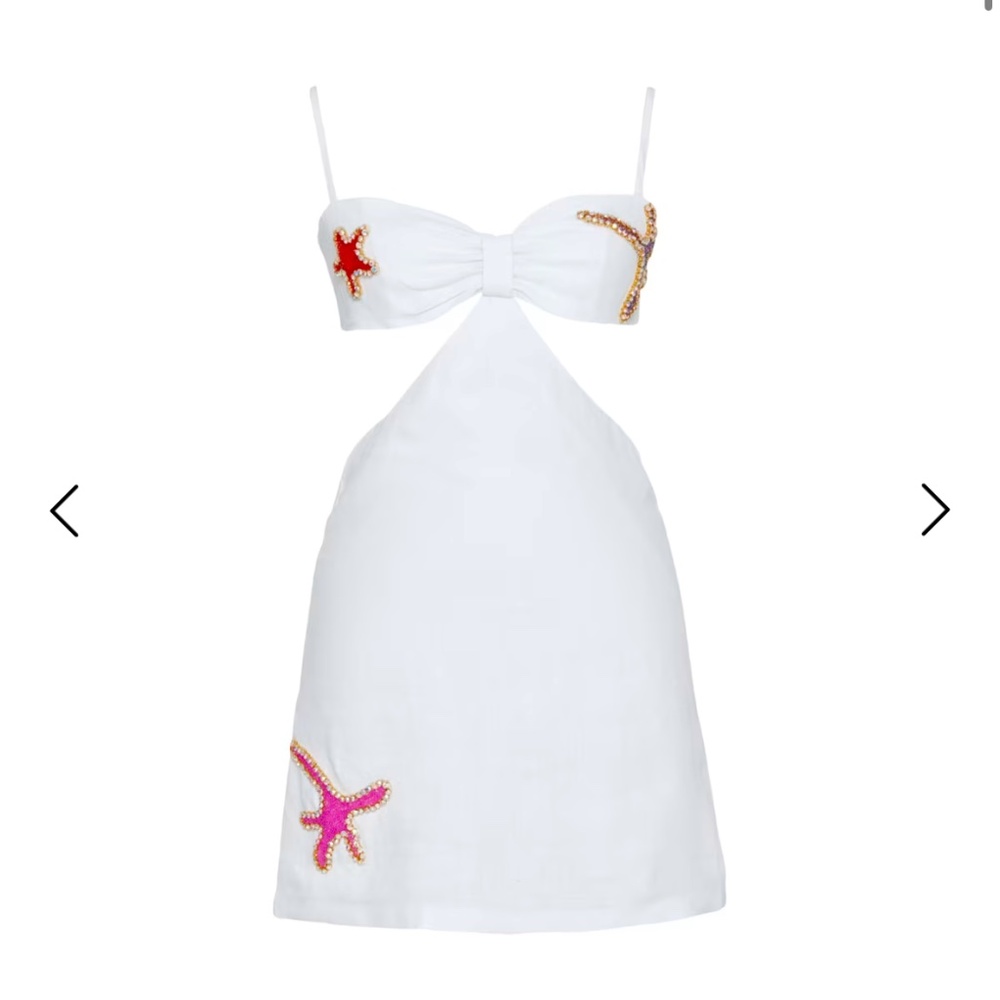 Wolf and Badger Rhea Embellished Cut-Out Mini Dress White, size small